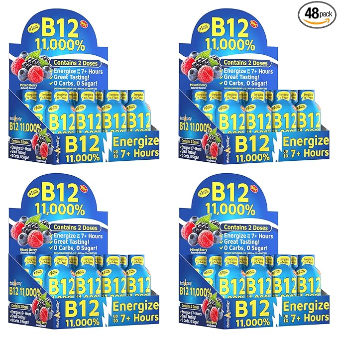 Vitamin Energy Shots, Mixed Berry Flavor, Up to 7+ Hours of Energy, 1.93 Fl Oz, 48 Count