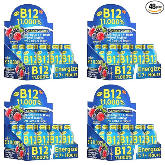 Vitamin Energy Shots, Mixed Berry Flavor, Up to 7+ Hours of Energy, 1.93 Fl Oz, 48 Count