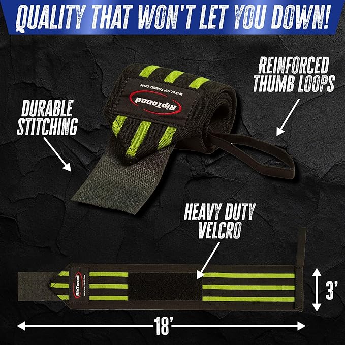 Rip Toned 18” Wrist Wraps - Wrist Straps for Weightlifting - Lift Better, Protect Wrist Pain - Adjustable, Durable, Machine Washable - Wrist Wraps for Weightlifting - USPA Endorsed for Men & Women