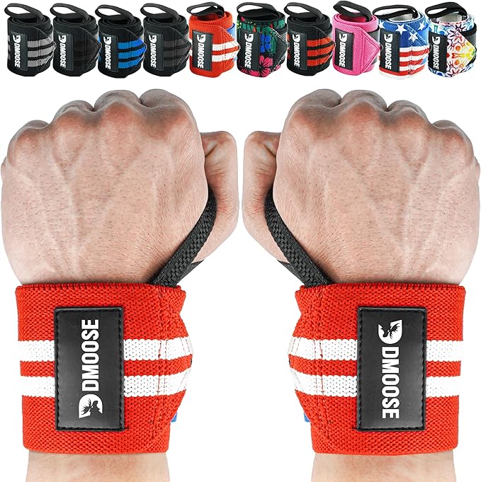 DMoose Fitness Wrist Wraps for Weightlifting - IPL Approved Premium Lifting Straps with Thumb Loops for Powerlifting, Bodybuilding & Weight Lifting, Compression Gym Wrist Support for Working Out