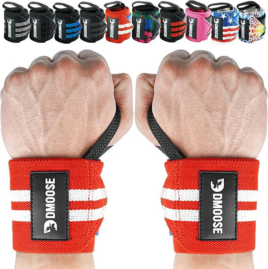 DMoose Fitness Wrist Wraps for Weightlifting - IPL Approved Premium Lifting Straps with Thumb Loops for Powerlifting, Bodybuilding & Weight Lifting, Compression Gym Wrist Support for Working Out