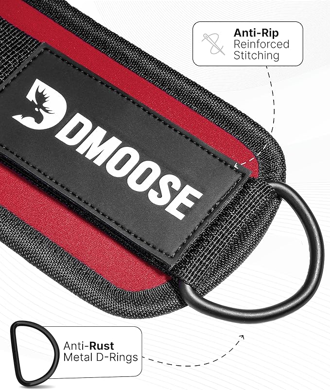 DMoose Fitness Ankle Straps for Cable Machines - One Size Fit with Premium Padding, Glute Kickback Ankle Strap for Women & Men, Cable Attachments for Gym, Booty Workouts, Leg Extension & Hip Abductors