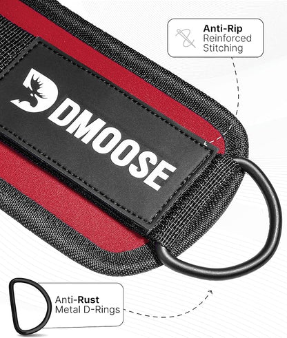 DMoose Fitness Ankle Straps for Cable Machines - One Size Fit with Premium Padding, Glute Kickback Ankle Strap for Women & Men, Cable Attachments for Gym, Booty Workouts, Leg Extension & Hip Abductors