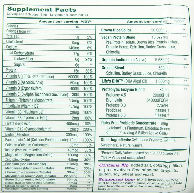 Green Foods True Vitality Plant Protein Shake, Vanilla, 25.2 Ounce (Pack of 2)