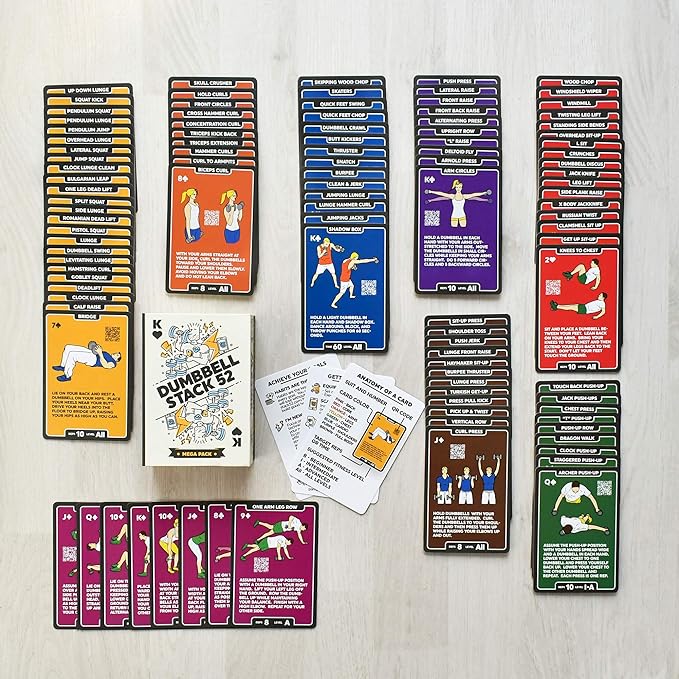 Dumbbell Exercise Cards. Dumbbell Workout Playing Card Game. Video Instructions Included. Perfect for Training with Adjustable Dumbbell Free Weight Sets and Home Gym Fitness. (2019 Mega Pack)