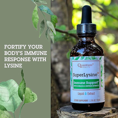 Quantum Health SuperLysine+ Liquid Immune Support Supplement - Powerful Lysine Echinacea Vitamin D3 Bee Propolis & Shitake Daily Wellness Blend for Women & Men, Fast Absorption - 2 Ounce