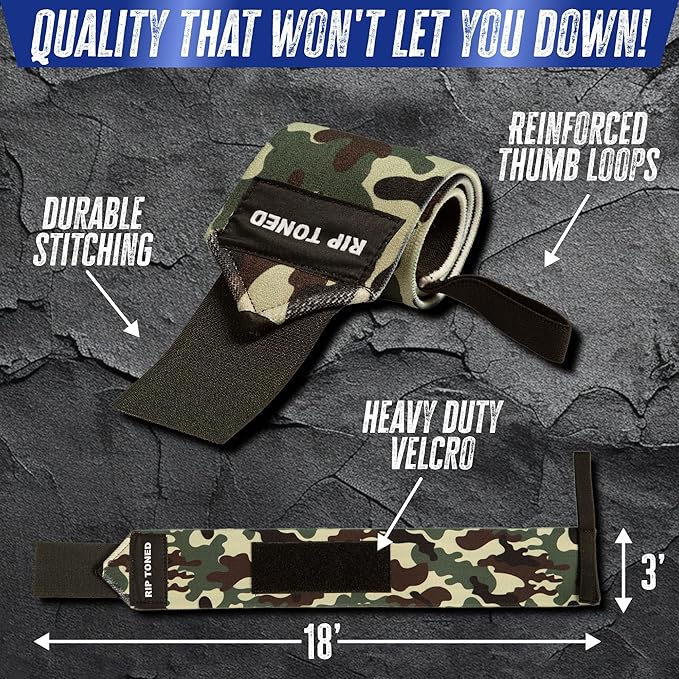Rip Toned 18” Wrist Wraps - Wrist Straps for Weightlifting - Lift Better, Protect Wrist Pain - Adjustable, Durable, Machine Washable - Wrist Wraps for Weightlifting - USPA Endorsed for Men & Women
