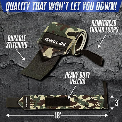 Rip Toned 18” Wrist Wraps - Wrist Straps for Weightlifting - Lift Better, Protect Wrist Pain - Adjustable, Durable, Machine Washable - Wrist Wraps for Weightlifting - USPA Endorsed for Men & Women
