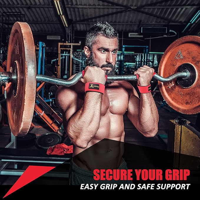 ihuan Wrist Straps for Weight Lifting - Lifting Straps for Weightlifting | Gym Wrist Wraps with Extra Hand Grips Support for Strength Training | Bodybuilding | Deadlifting
