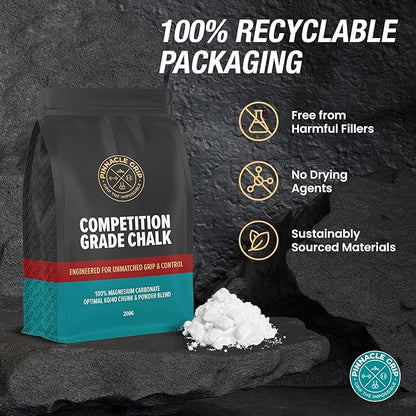 Climbing Chalk - Competition-Grade Gym Chalk for Rock Climbing, Bouldering, Gymnastics, Weightlifting - Magnesium Carbonate Lifting Chalk, 60/40 Chunk & Powder Blend, No Additives - 200g