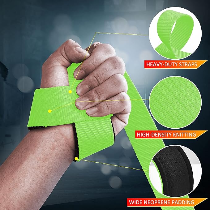 ihuan Wrist Straps for Weight Lifting - Lifting Straps for Weightlifting | Gym Wrist Wraps with Extra Hand Grips Support for Strength Training | Bodybuilding | Deadlifting