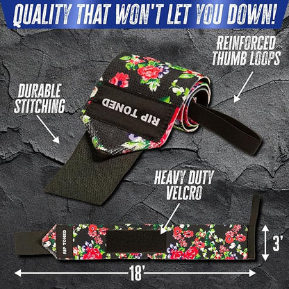 Rip Toned 18” Wrist Wraps - Wrist Straps for Weightlifting - Lift Better, Protect Wrist Pain - Adjustable, Durable, Machine Washable - Wrist Wraps for Weightlifting - USPA Endorsed for Men & Women