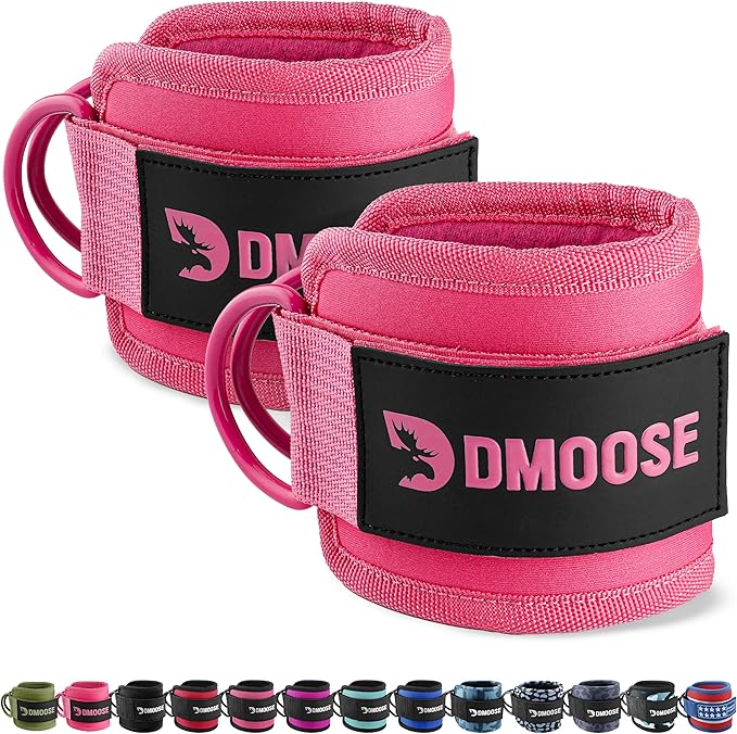 DMoose Fitness Ankle Straps for Cable Machines - One Size Fit with Premium Padding, Glute Kickback Ankle Strap for Women & Men, Cable Attachments for Gym, Booty Workouts, Leg Extension & Hip Abductors