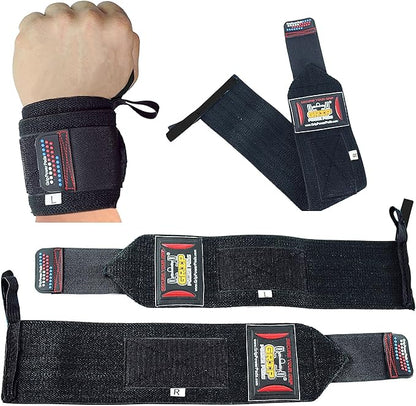 Grip Power Pads Wrist Wraps 2 Wraps for Weight Lifting Wrist Support Cotton Wraps Gym Bandage Straps for Men & Women Premium Quality & PRO Rubber
