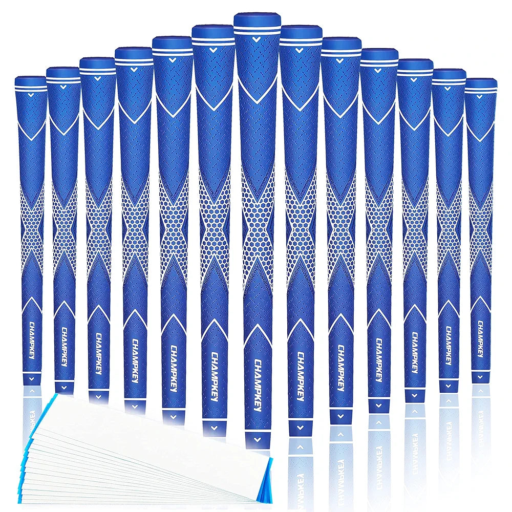 CHAMPKEY Premium Rubber Golf Grips 13 Pack | High Traction and Feedback Rubber Golf Club Grips | Choose Between 13 Grips with 15 Tapse and 13 Grips with All Kits