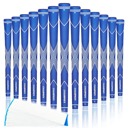 CHAMPKEY Premium Rubber Golf Grips 13 Pack | High Traction and Feedback Rubber Golf Club Grips | Choose Between 13 Grips with 15 Tapse and 13 Grips with All Kits