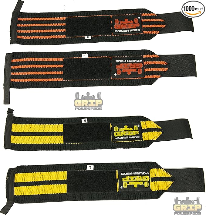 Grip Power Pads Wrist Wraps 2 Wraps for Weight Lifting Wrist Support Cotton Wraps Gym Bandage Straps for Men & Women Premium Quality & PRO Rubber