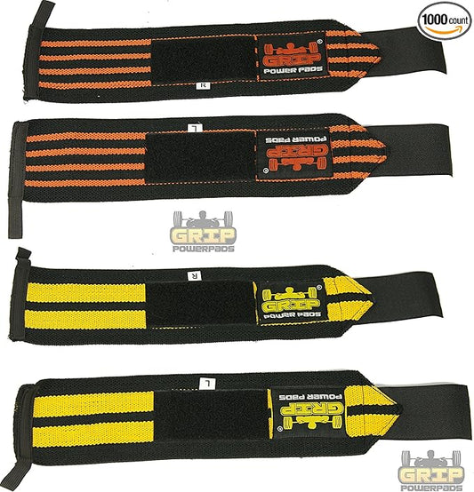 Grip Power Pads Wrist Wraps 2 Wraps for Weight Lifting Wrist Support Cotton Wraps Gym Bandage Straps for Men & Women Premium Quality & PRO Rubber