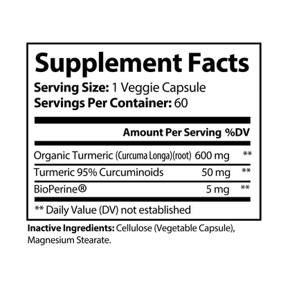 HBS, Turmeric with BioPerine® Supplement (60 Vegetable Capsules)