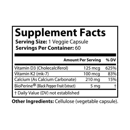 HBS, Vitamin K2 + D3 Supplement (60 Vegetable Capsules)