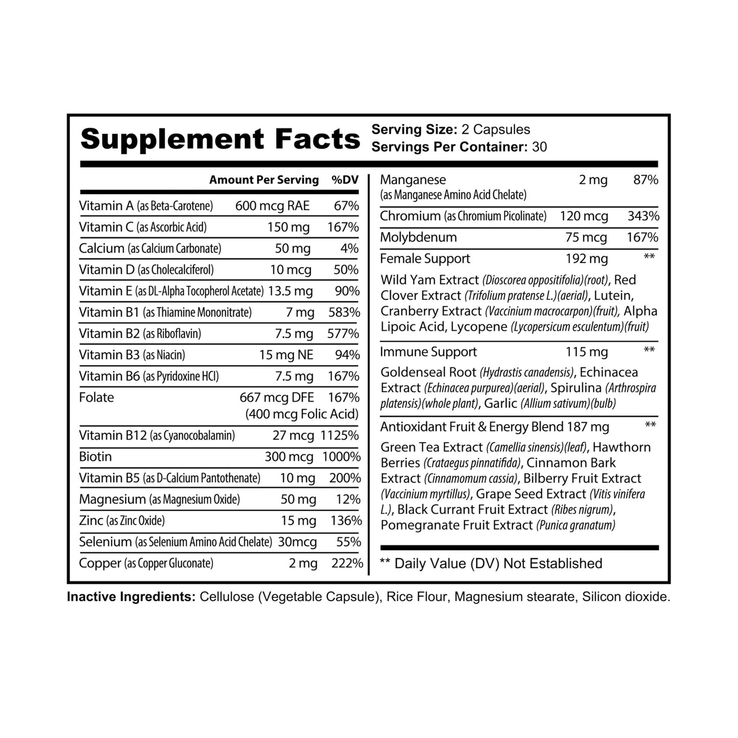 HBS, Multivitamin for Women Supplement (60 Vegetable Capsules)
