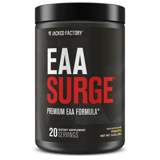 Jacked Factory EAA Surge Essential Amino Acids Powder - EAAS & BCAA Intra Workout Supplement w/L-Citrulline, Taurine, & More for Muscle Building, Strength, Endurance, Recovery - Pineapple, 20sv