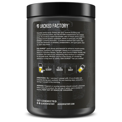 Jacked Factory EAA Surge Essential Amino Acids Powder - EAAS & BCAA Intra Workout Supplement w/L-Citrulline, Taurine, & More for Muscle Building, Strength, Endurance, Recovery - Pineapple, 20sv